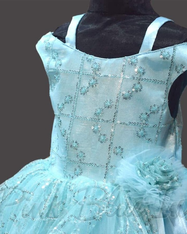 Blue cascade gown for baby girl, stylish birthday party dress