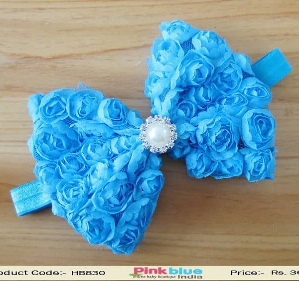 Blue bow headband for baby girl party wear, elegant and stylish design
