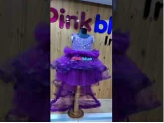 Blue princess tail gown for baby girl, elegant birthday dress