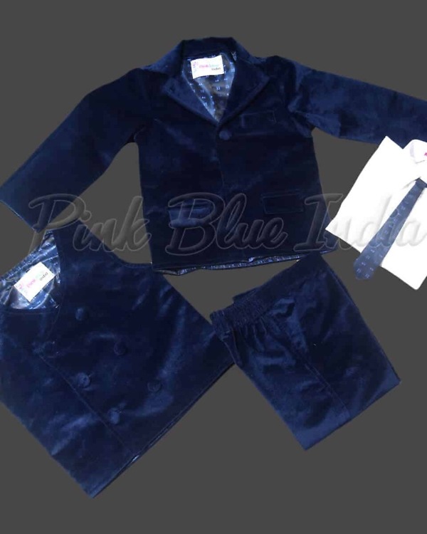 Blue velvet suit for baby boy elegant birthday party wear
