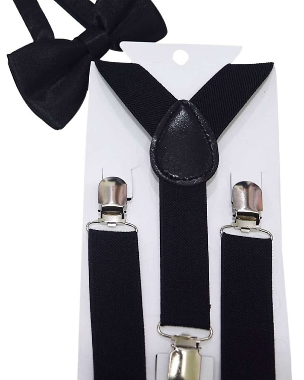 Boys black suspenders and bow tie set formal party accessory