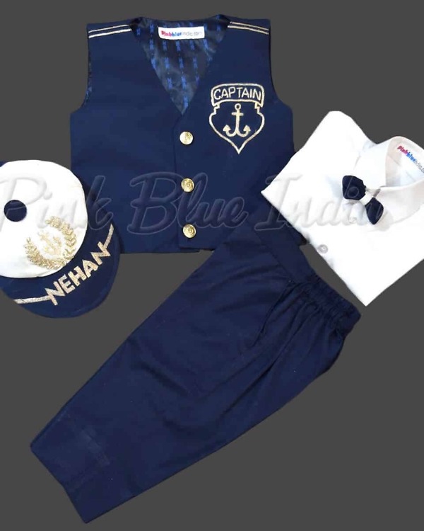 Boys navy captain outfit themed birthday party wear stylish costume