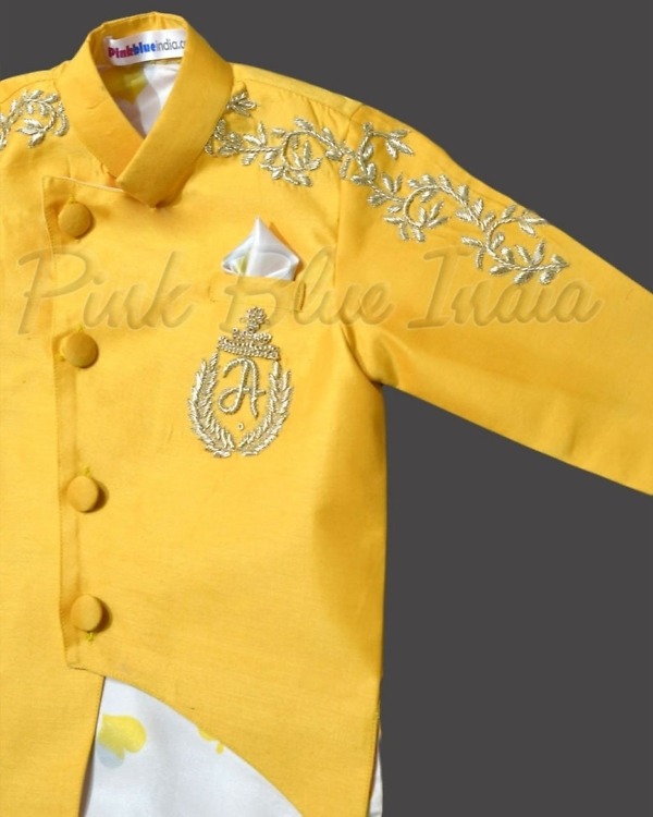 Yellow wedding jacket for boys party wear stylish ethnic outfit