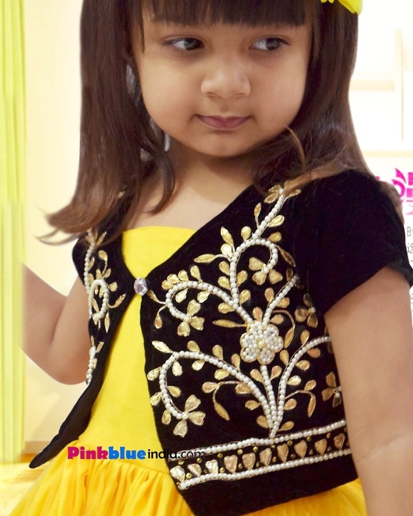 Yellow kids dress for birthday party wear, bright cheerful outfit