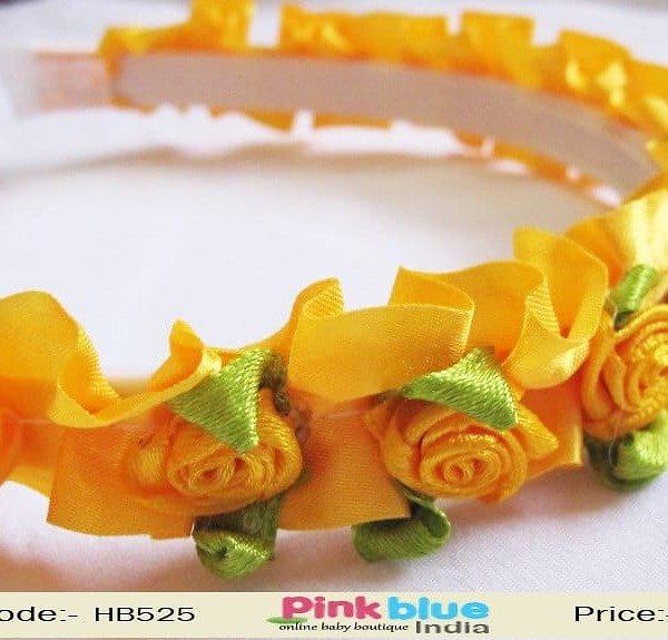Baby girl yellow floral headband festive wear bright stylish look