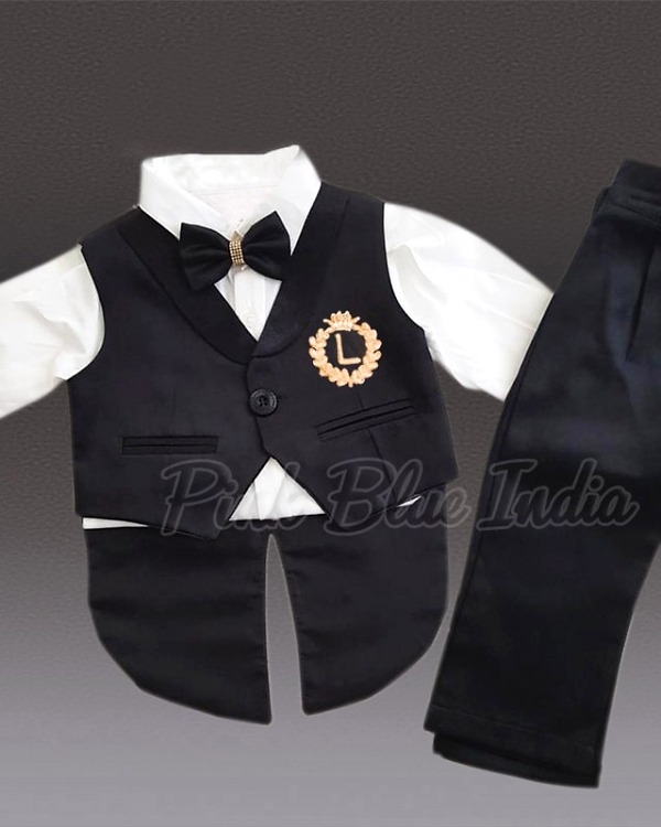 Elegant black white tailcoat suit baby boy birthday stylish look