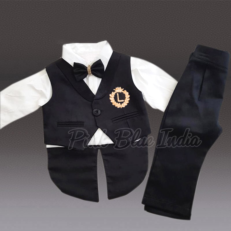 Elegant black white tailcoat suit baby boy birthday stylish look