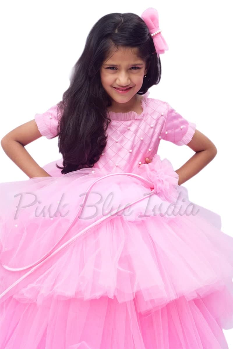 Baby girl cupcake dress pink, festive birthday gown, charming stylish look