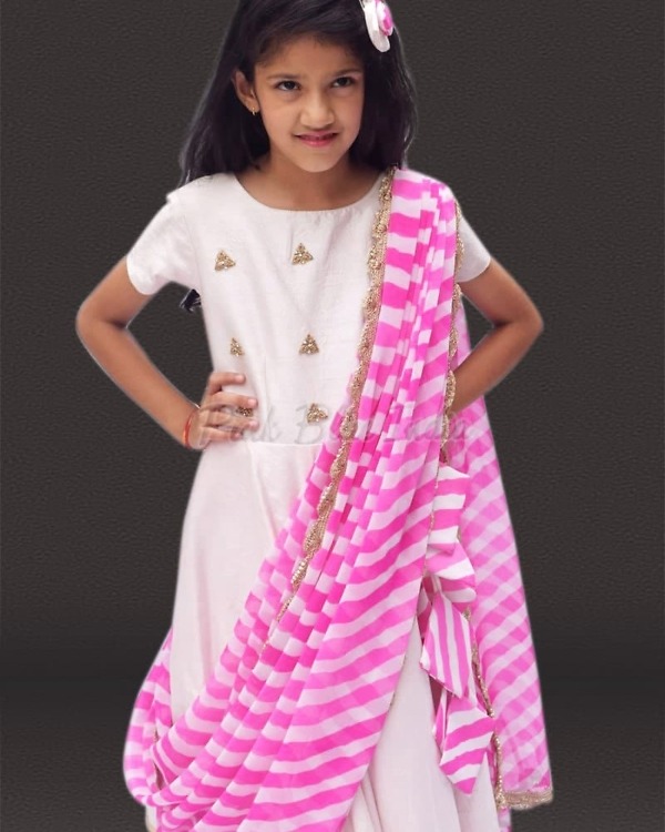 Pink ethnic gown with dupatta for baby girl wedding stylish
