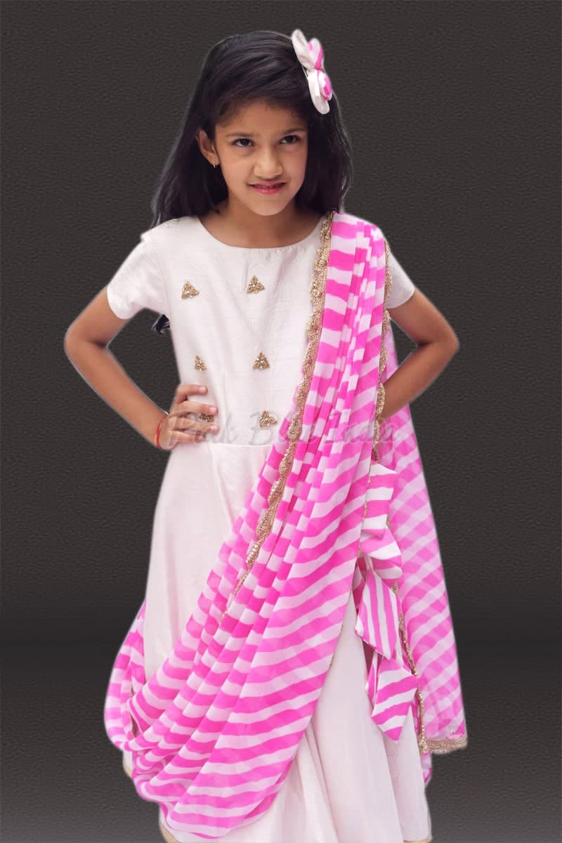 Pink ethnic gown with dupatta for baby girl wedding stylish