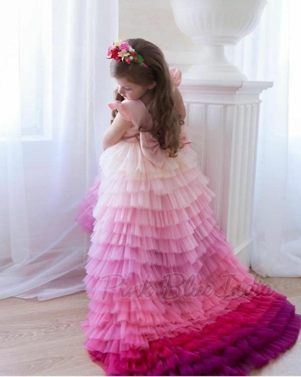 Baby girl pink ombre birthday gown for party celebration elegant princess outfit