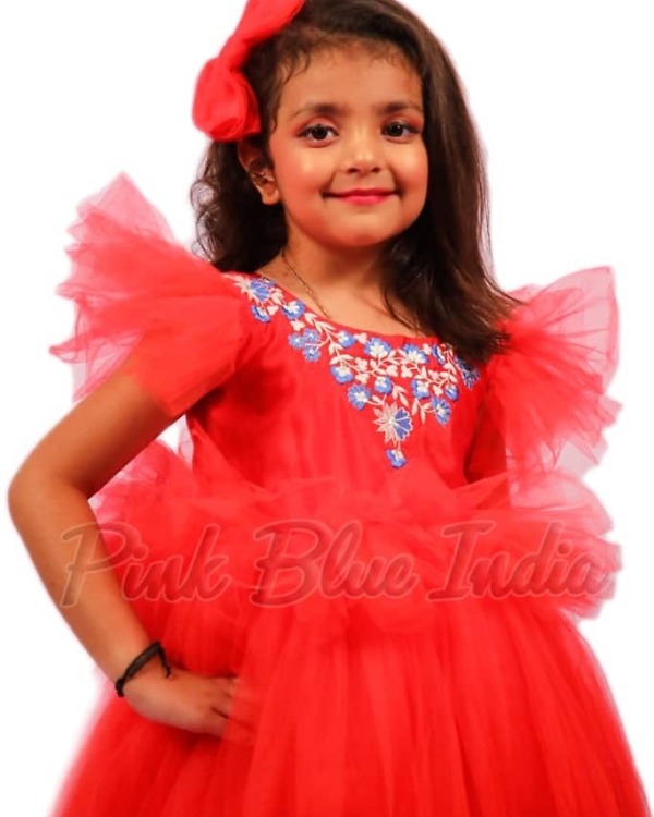 Stylish red baby girl birthday dress for party celebration elegant outfit