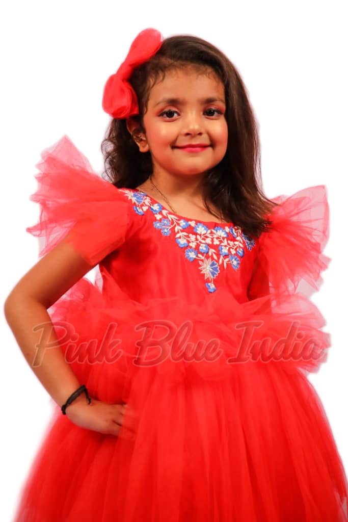 Stylish red baby girl birthday dress for party celebration elegant outfit