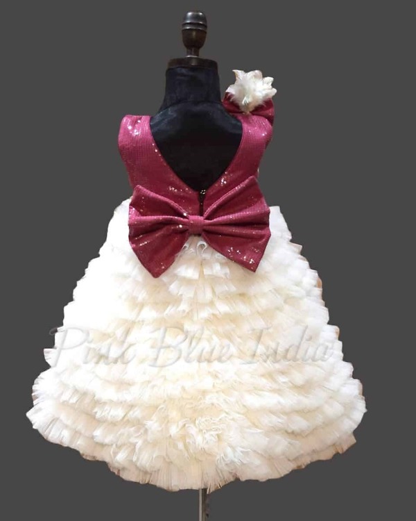 White layered gown for baby girl christening ceremony elegant outfit