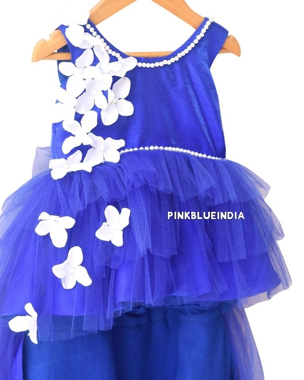 Girls blue high low party dress elegant celebration outfit stylish festive wear