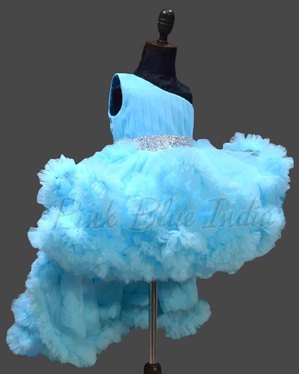 Blue ruffled gown for baby girl birthday stylish princess wear
