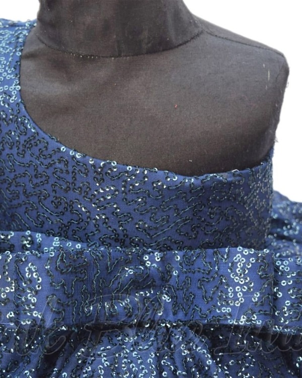 Blue sequin party dress for kids girl one shoulder stylish occasion wear