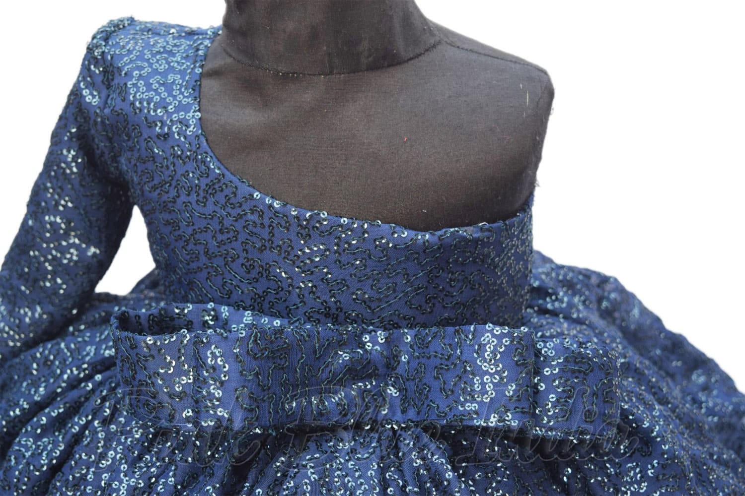 Blue sequin party dress for kids girl one shoulder stylish occasion wear
