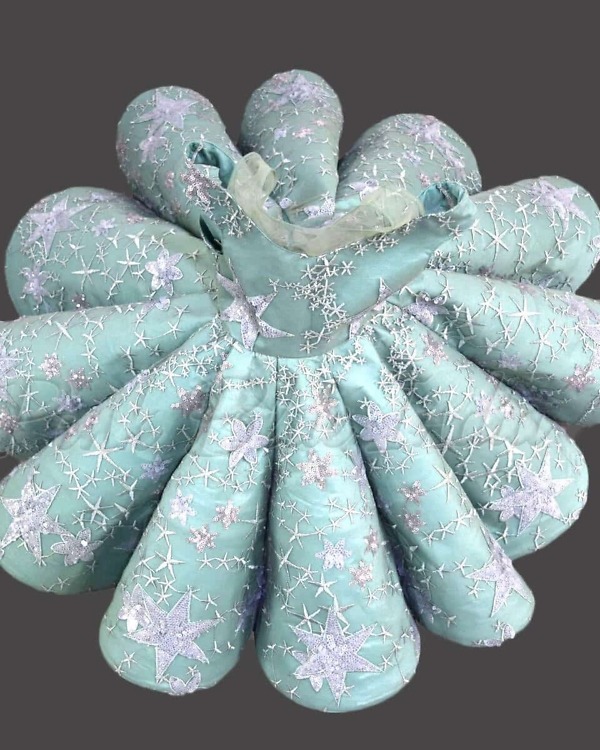 Bottle green panel gown baby girl birthday elegant party wear