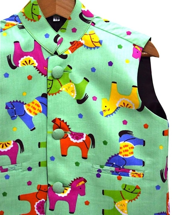 Horse print nehru jacket for boys stylish festive wear