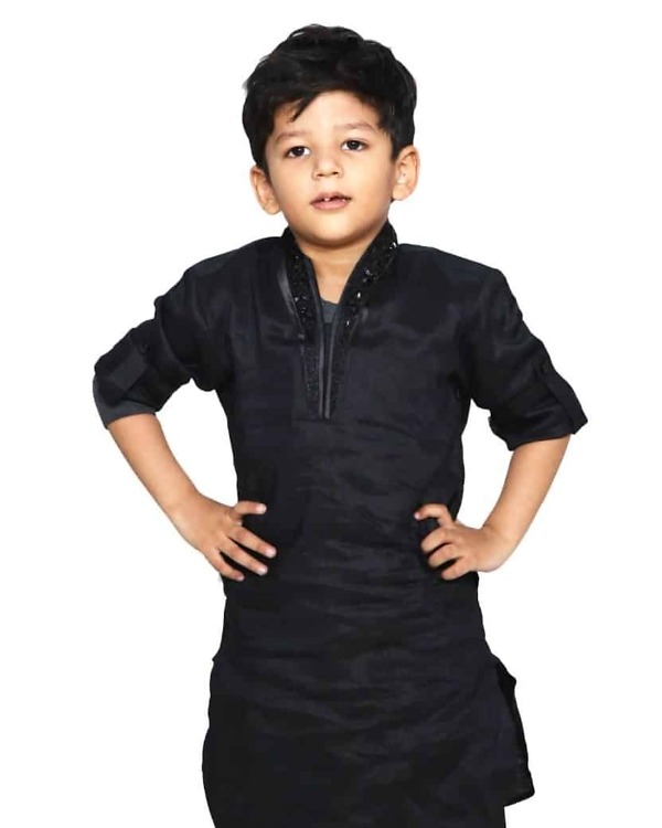 Ethnic black kurta pajama for boys, elegant celebration wear