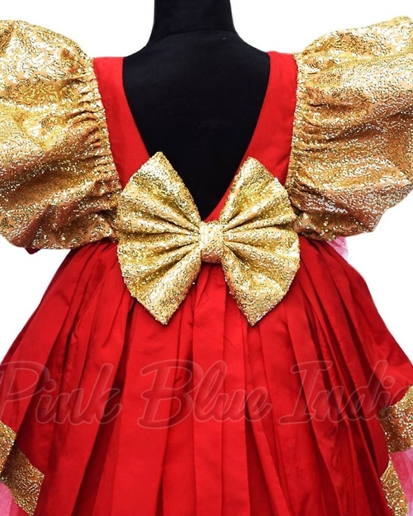 Red gold sequin dress for baby girl birthday celebration luxury stylish outfit
