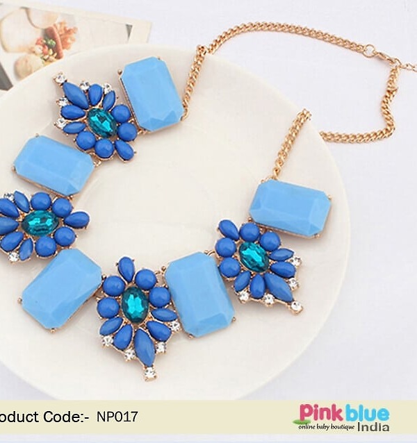 Boho necklace for women blue turquoise beads party wear trendy look