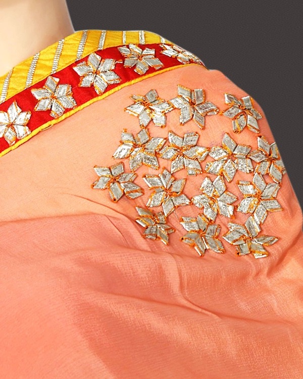 Women peach Jaipuri saree festive occasion wear stylish ethnic elegance