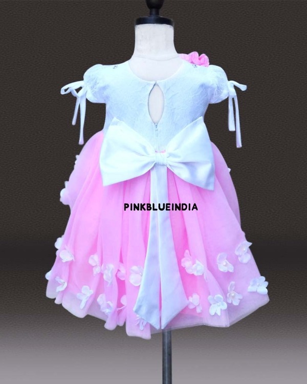 Stylish pink high low party dress for baby girls, graceful festive wear