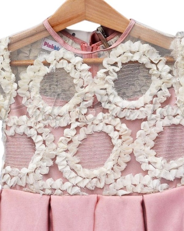 Baby girl satin rose dress, elegant pink party outfit, soft stylish birthday wear