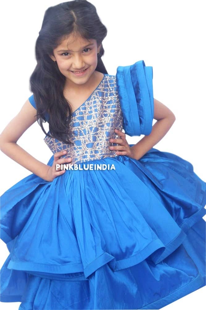 Elegant blue party dress for girls, cute and stylish celebration wear
