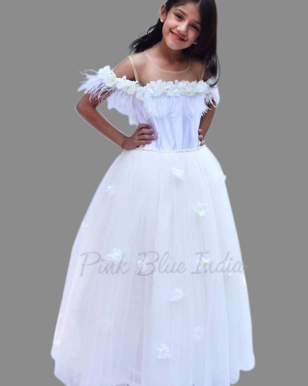 Elegant white designer gown for girls birthday stylish wear