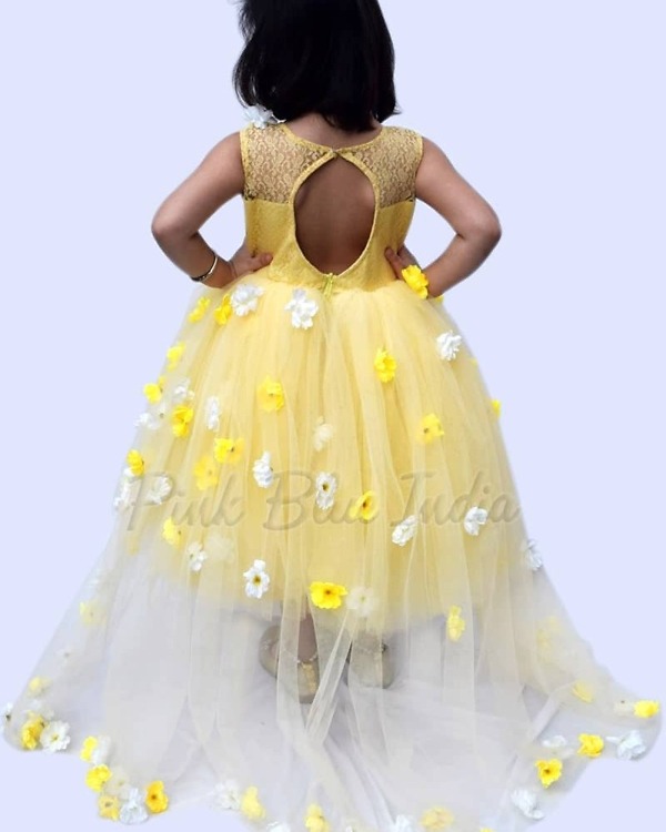 Yellow birthday gown for baby girl stylish elegant party wear