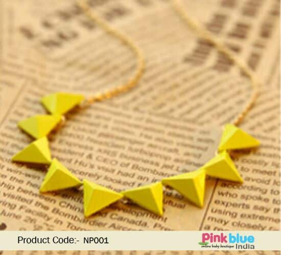 Triangle bead necklace for women yellow festive wear stylish look
