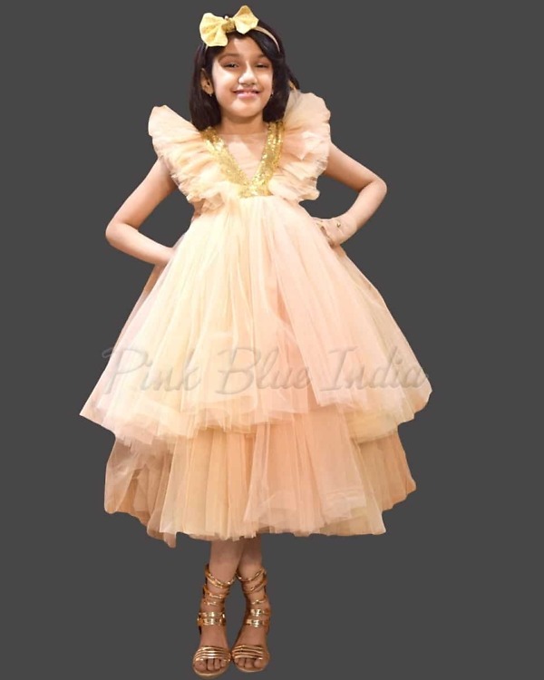 Champagne flower girl dress for girls classic wedding ceremony outfit