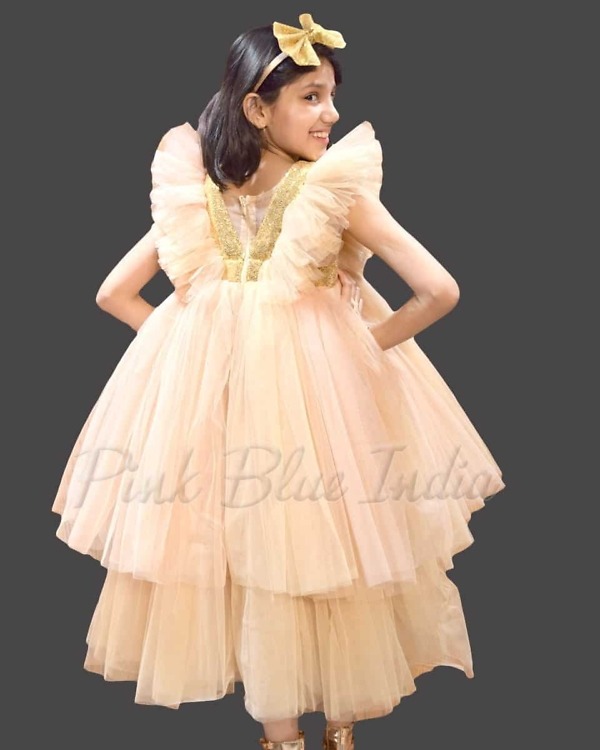 Champagne flower girl gown for girls elegant wedding celebration wear