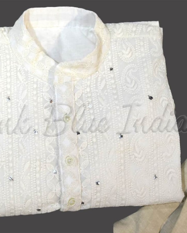 Boys chikankari kurta pyjama traditional festive celebration outfit