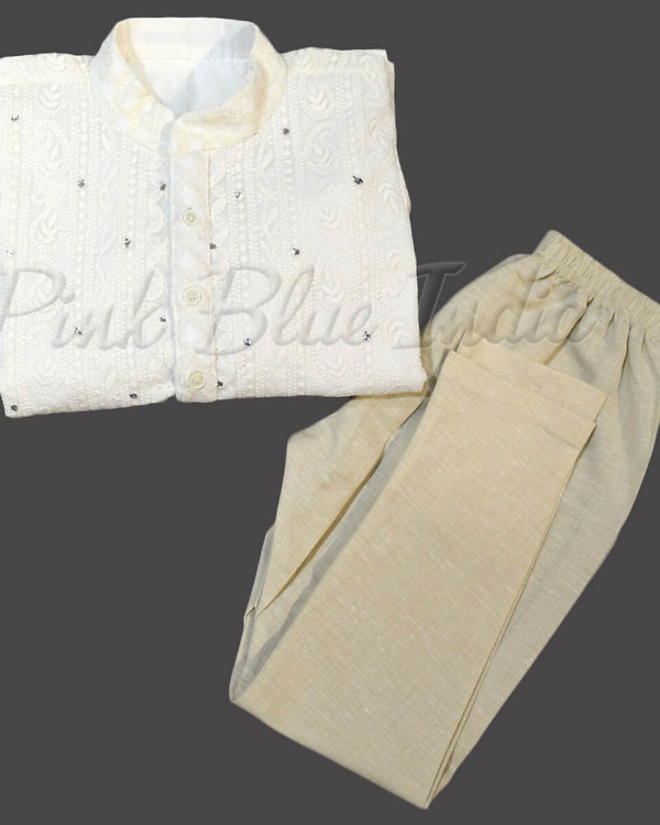 Boys chikankari kurta pyjama set elegant wedding wear