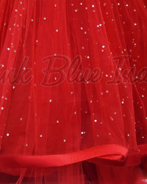 Red party wear gown for kids girls elegant birthday outfit