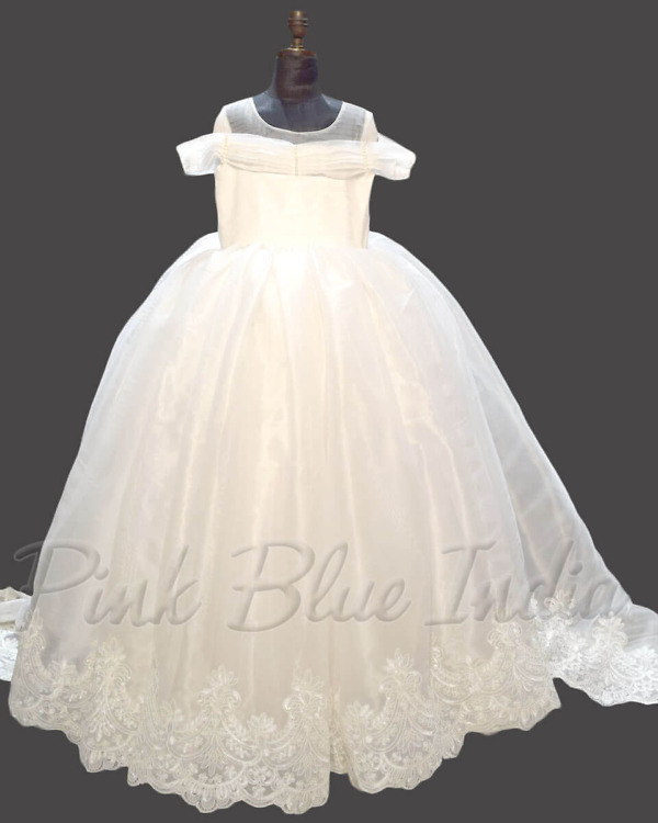 Baby girl baptism gown white elegant christening ceremony outfit