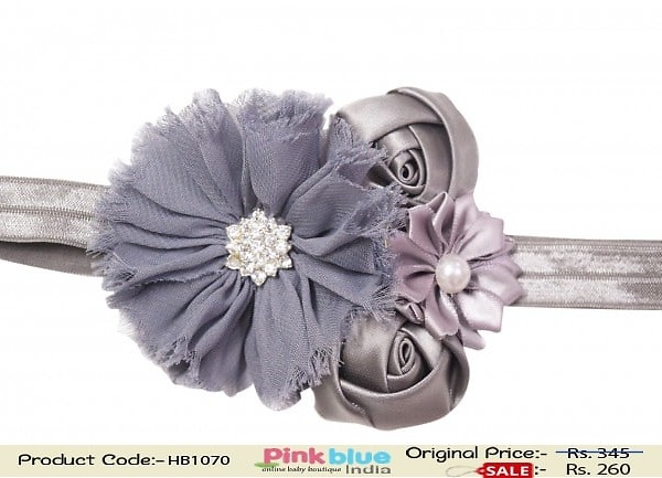 Grey infant headband for baby girls party wear stylish