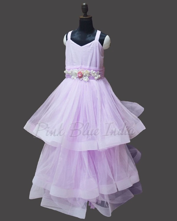 Lilac color dress for kids girls stylish birthday party outfit