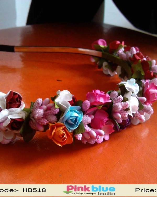 Baby girl multicolor floral headband festive wear vibrant stylish