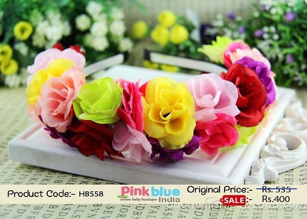Colorful floral infant headband for birthday party, cute and vibrant