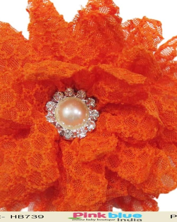 Infant girl orange headband soft festive accessory stylish special occasion look