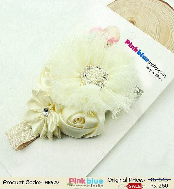 Cream toddler girl hairband for wedding function, elegant and comfortable gift