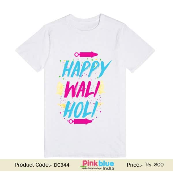 Family matching t shirts for kids Holi theme festive wear colorful