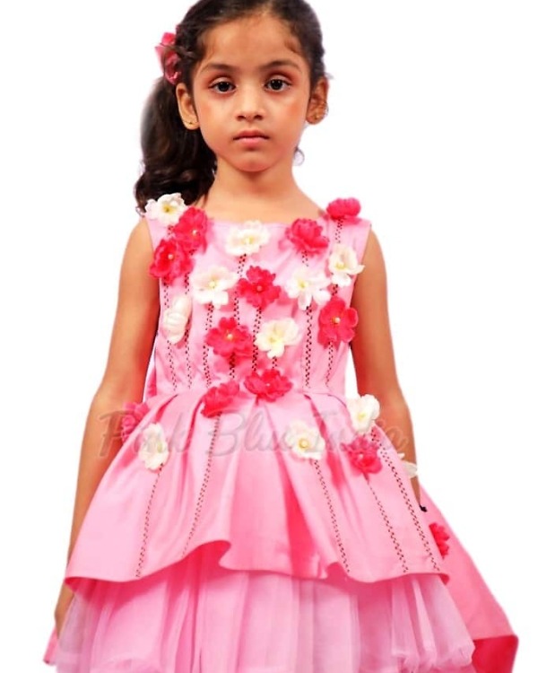 Cute pink long tail birthday dress for baby girl stylish celebration wear