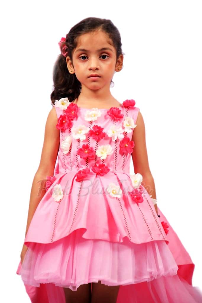 Cute pink long tail birthday dress for baby girl stylish celebration wear
