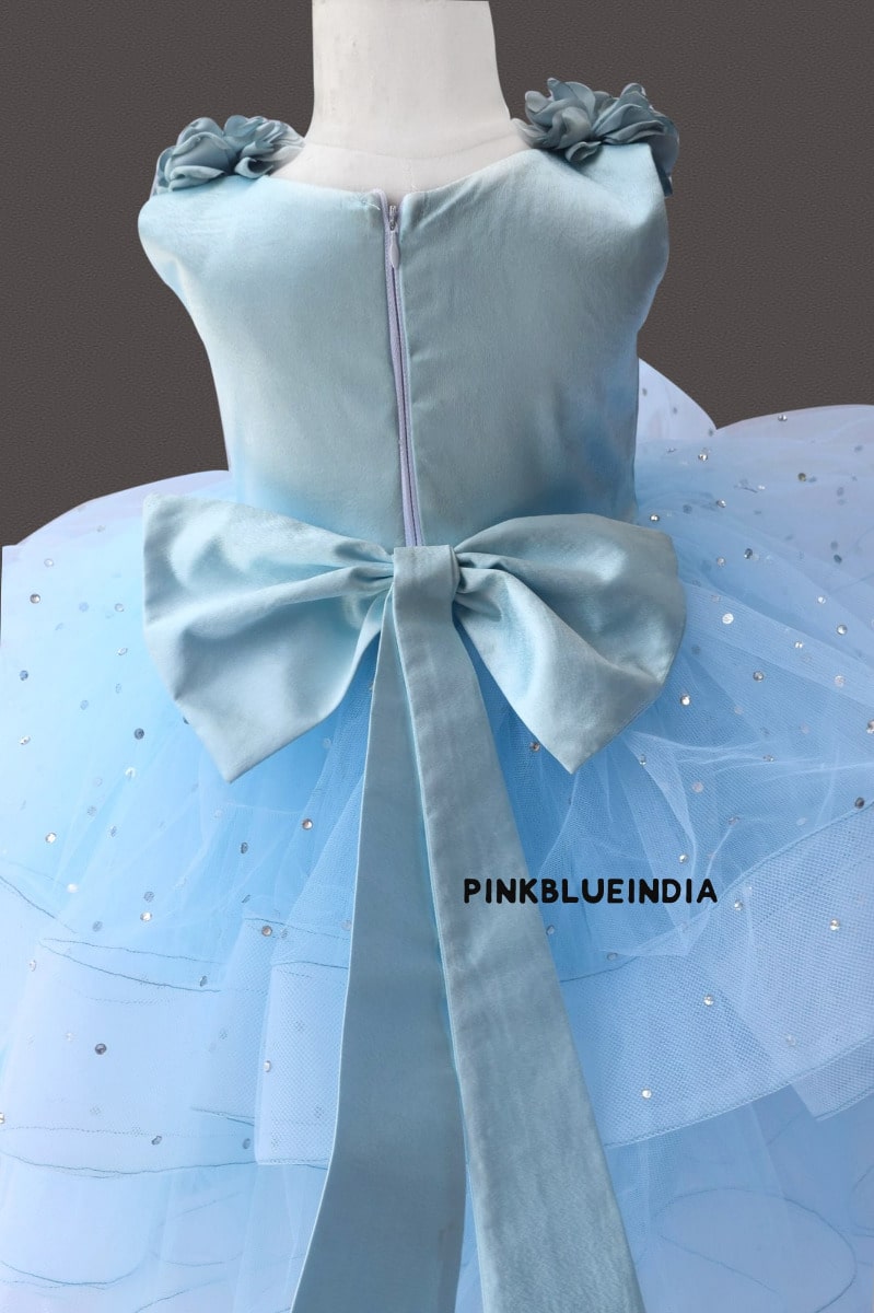 Cute baby girl Elsa theme gown blue princess party wear birthday outfit